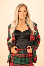 The Lincoln Log Love Daddy/Lady | Women's Green Plaid Christmas Notch Collar Lined Blazer - Shinesty