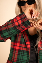 The Lincoln Log Love Daddy/Lady | Women's Green Plaid Christmas Notch Collar Lined Blazer - Shinesty