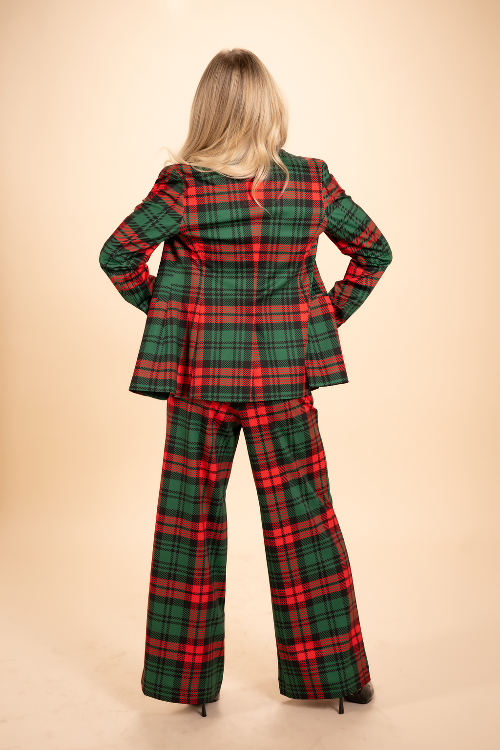 The Lincoln Log Love Daddy/Lady | Women's Green Plaid Christmas Notch Collar Lined Blazer - Shinesty