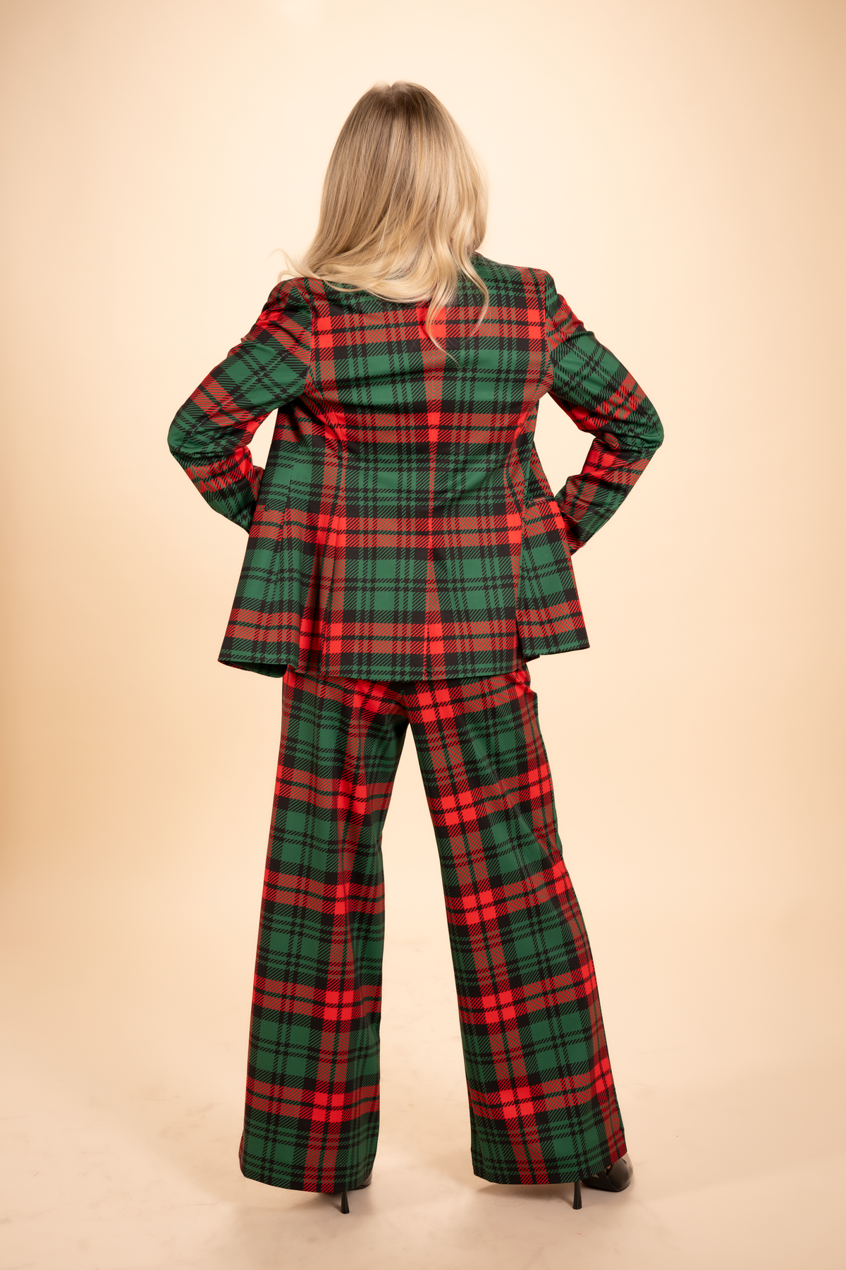 The Lincoln Log Love Daddy/Lady | Women's Green Plaid Christmas Notch Collar Lined Blazer - Shinesty