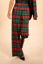 The Lincoln Log Love Daddy/Lady | Women's Green Plaid Christmas Wide Leg Pants - Shinesty