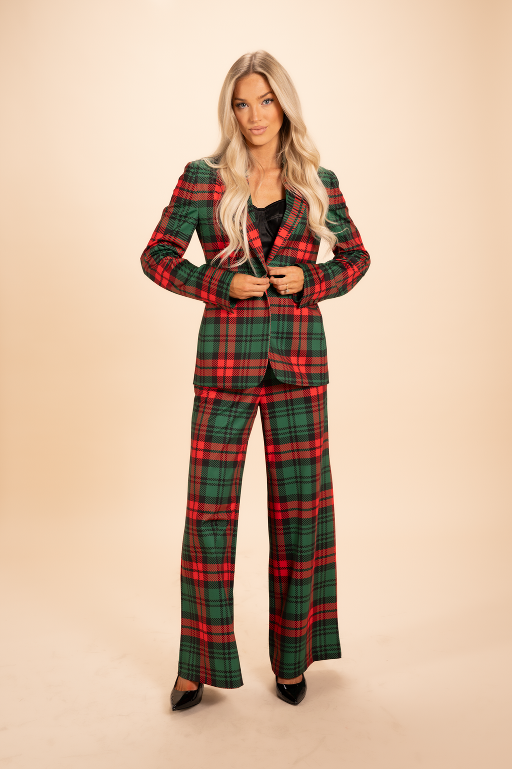 The Lincoln Log Love Daddy/Lady | Women's Green Plaid Christmas Notch Collar Lined Blazer - Shinesty