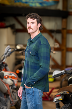 The Lowball | Navy and Green Work Plaid Chinchilla Soft™ Long Sleeve Stretch Button Up Shirt | Ships October 2026 - Shinesty
