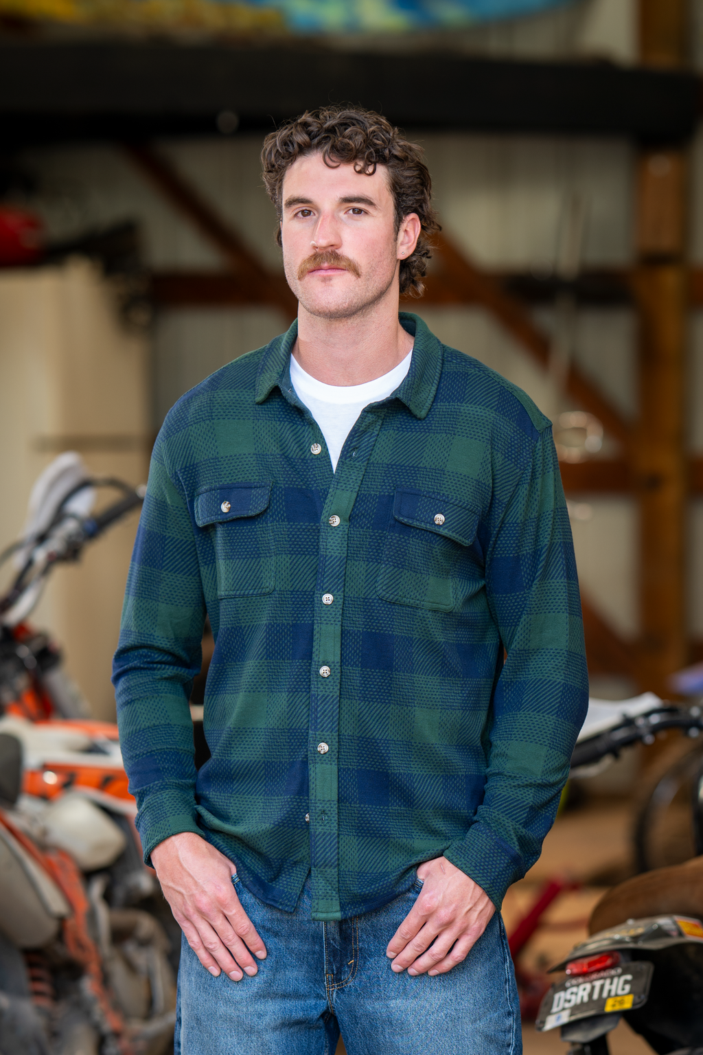 The Lowball | Navy and Green Work Plaid Chinchilla Soft™ Long Sleeve Stretch Button Up Shirt | Ships October 2026 - Shinesty