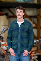 The Lowball | Navy and Green Work Plaid Chinchilla Soft™ Long Sleeve Stretch Button Up Shirt | Ships October 2026 - Shinesty