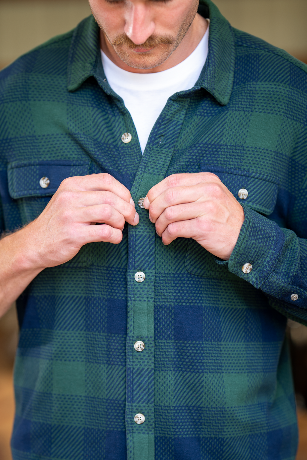 The Lowball | Navy and Green Work Plaid Chinchilla Soft™ Long Sleeve Stretch Button Up Shirt | Ships October 2026 - Shinesty