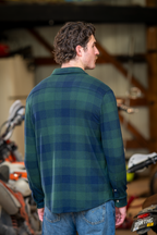 The Lowball | Navy and Green Work Plaid Chinchilla Soft™ Long Sleeve Stretch Button Up Shirt | Ships October 2026 - Shinesty