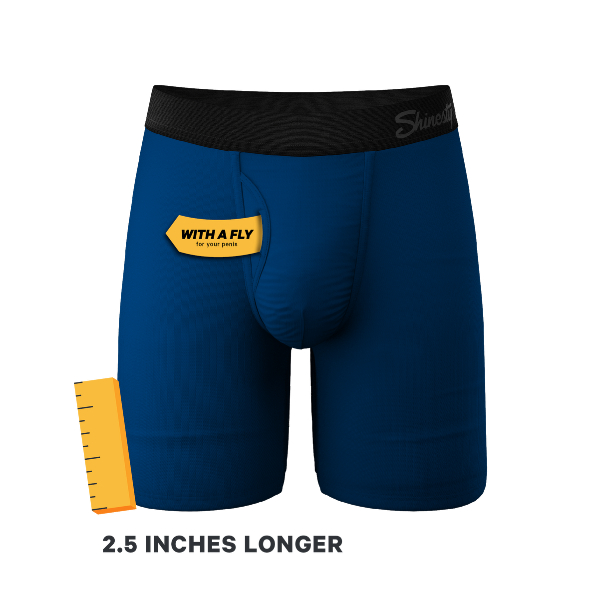The Package Deal | Long Leg Navy Blue Ball Hammock® Pouch Underwear With Fly 3 Pack - Shinesty