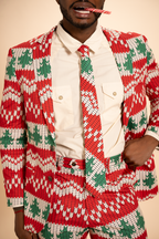 The Red Ryder | Fair Isle Knit Print Men's Printed Party Tie - Shinesty