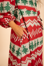 The Red Ryder | Fair Isle Knit Print Long Sleeve Dress - Shinesty