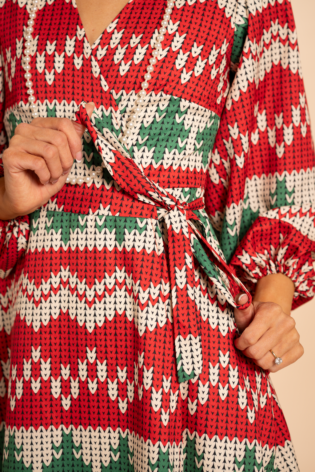 The Red Ryder | Fair Isle Knit Print Long Sleeve Dress - Shinesty