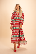 The Red Ryder | Fair Isle Knit Print Long Sleeve Dress - Shinesty