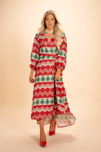 The Red Ryder | Fair Isle Knit Print Long Sleeve Dress - Shinesty