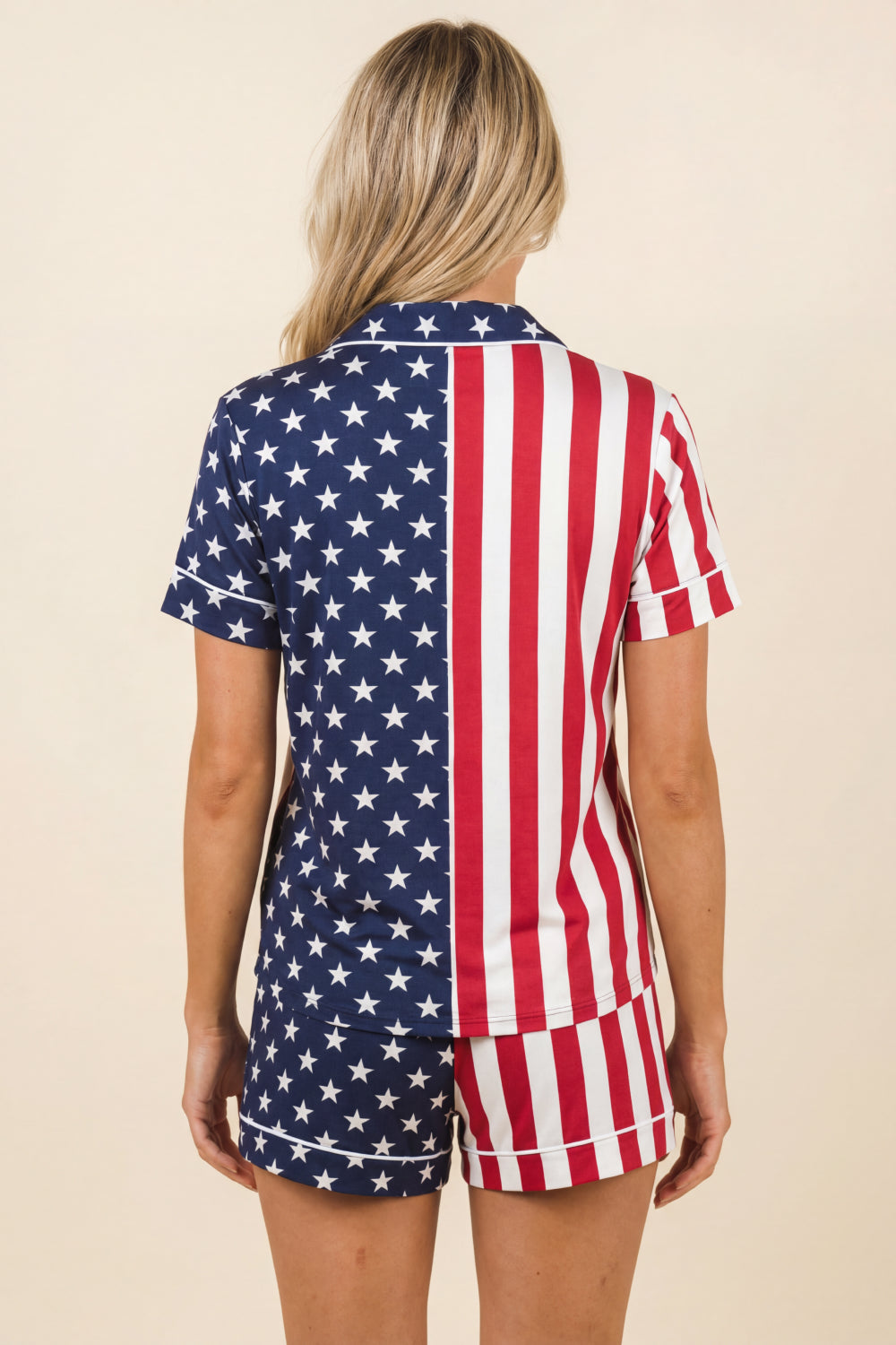 The Reagans | American Flag Button Down Short Pajama Set - Shinesty