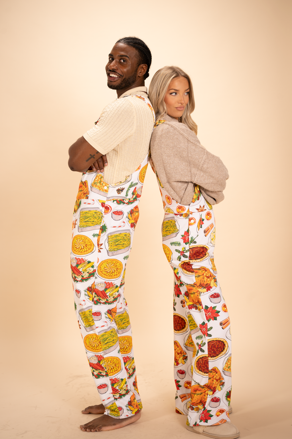 The Spread | White Thanksgiving Women's Wide Leg Pajamarall - Shinesty