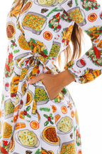 The Spread | White Thanksgiving Wrap Dress - Shinesty