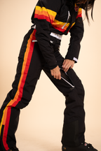The T-Bar Trooper | Black and Orange Retro Stripe Women's One Piece Ski Suit - Shinesty