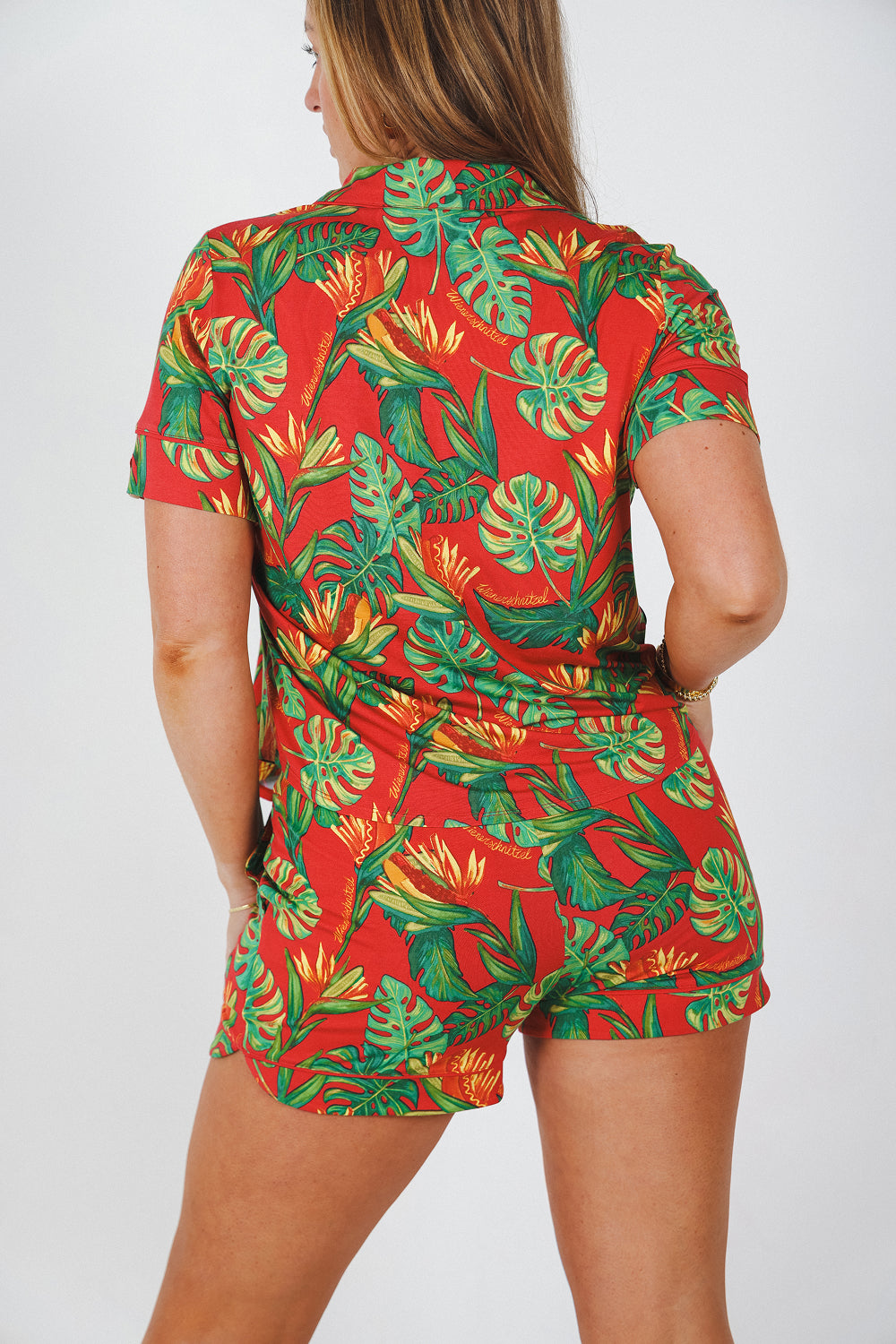 The Wiener In Paradise | Shinesty X Wienerschnitzel Tropical Button Down Short Pajama Set - Shinesty