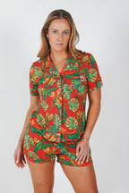 The Wiener In Paradise | Shinesty X Wienerschnitzel Tropical Button Down Short Pajama Set - Shinesty