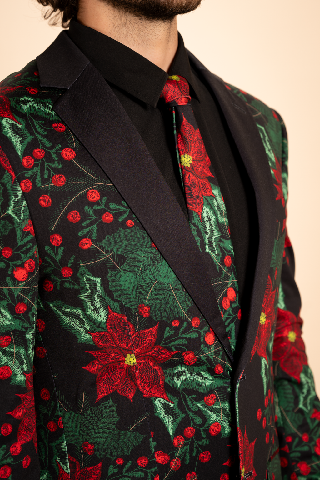 The Centerpiece | Poinsettia Men's Printed Party Tie - Shinesty