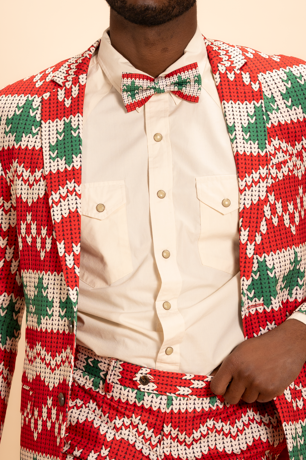 The Red Ryder | Fair Isle Knit Print Men's Printed Bow Tie - Shinesty
