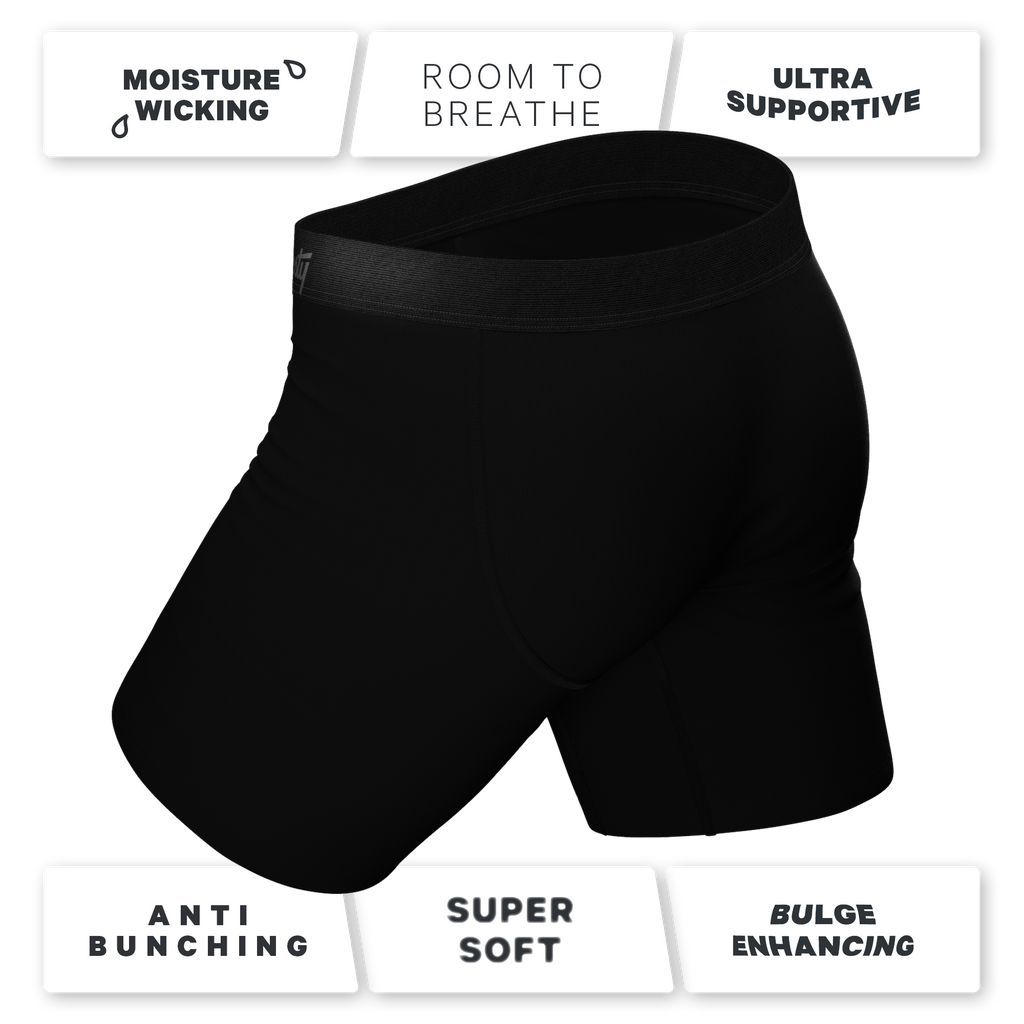 The Threat Level Midnight | Long Leg Black Ball Hammock® Pouch Underwear With Fly 7 Pack - Shinesty