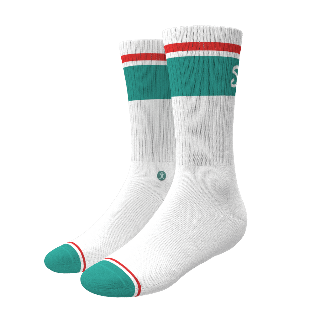 The Turks and Caicos | White and Teal Heel Hammock™ Crew Socks - Shinesty