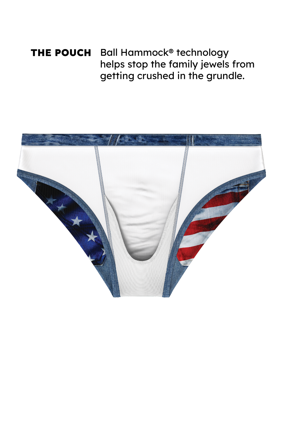 The Chattahoochee Daddy | USA Denim Print Ball Hammock® Pouch Swim Briefs - Shinesty