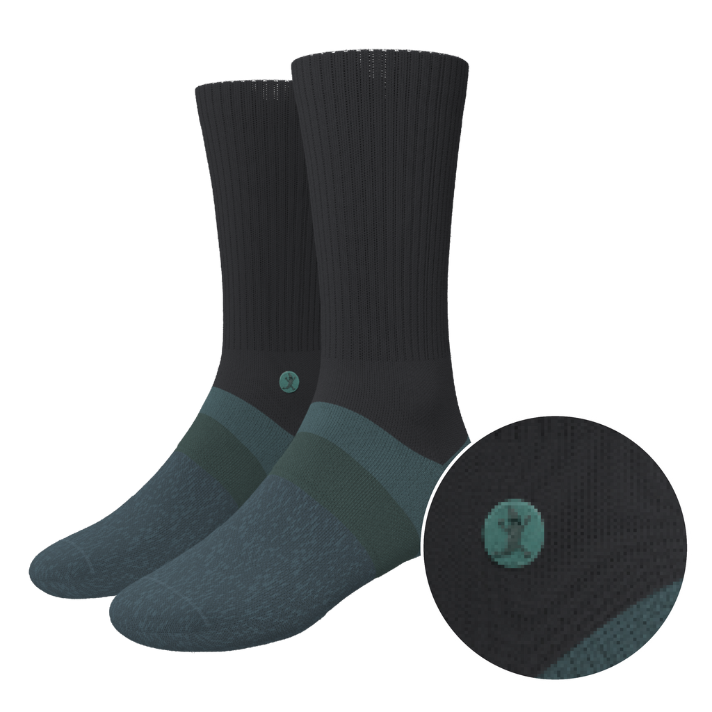 The Night Owl | Black and Teal Heel Hammock™ Crew Socks - Shinesty