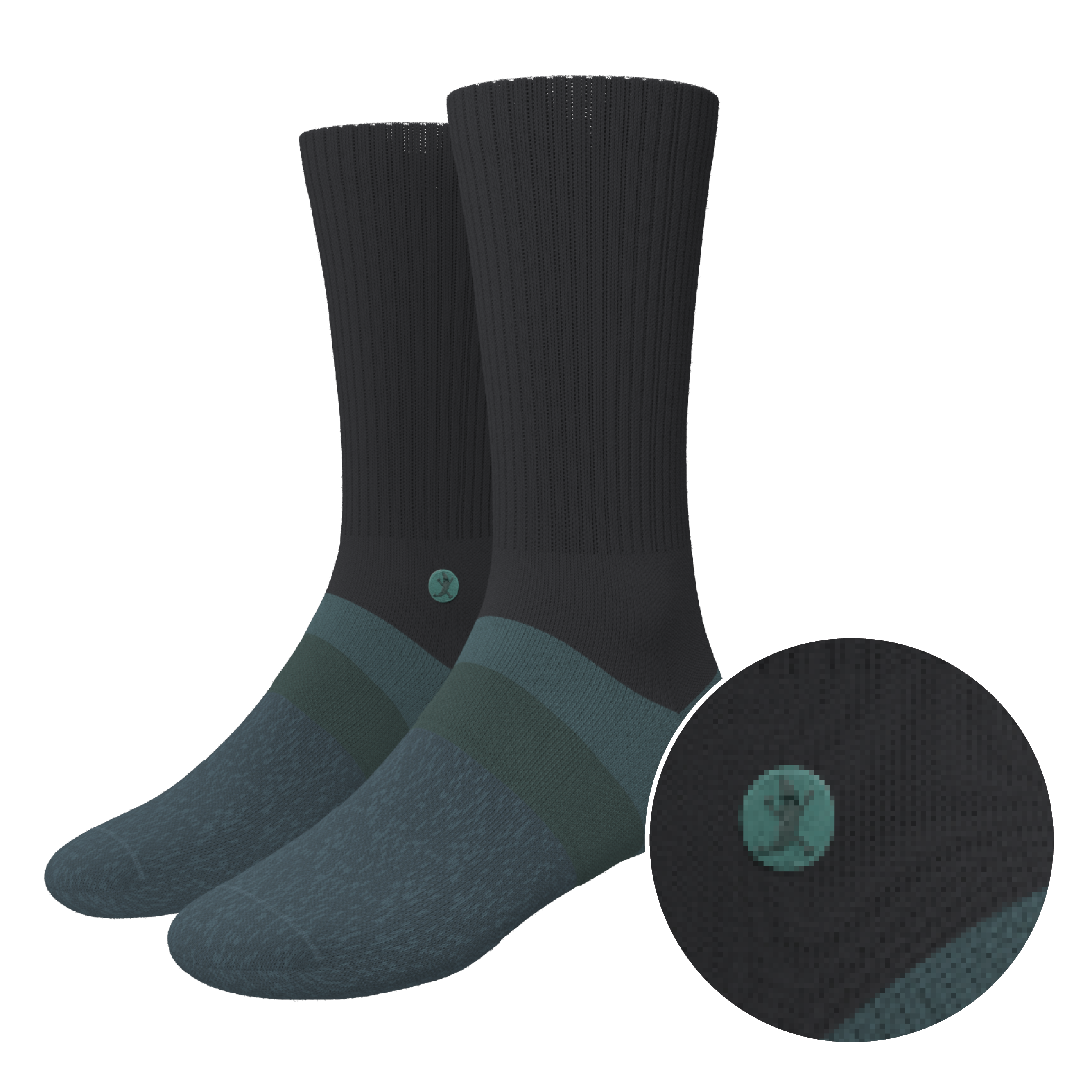 The Night Owl | Black and Teal Heel Hammock™ Crew Socks - Shinesty