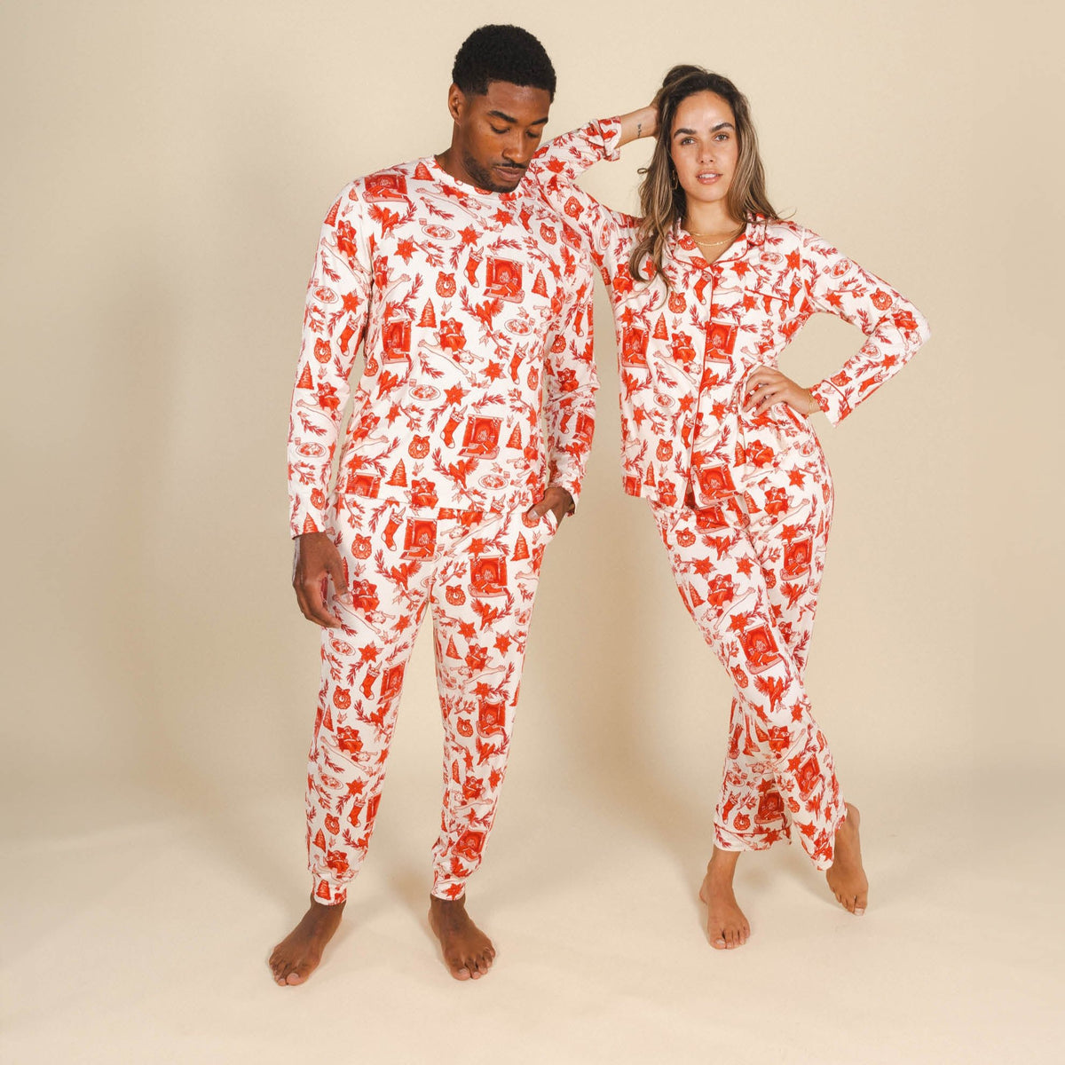 The Santa Slays | Christmas Toile SleepDeep™ Men’s Long Sleeve Pajama Shirt - Shinesty
