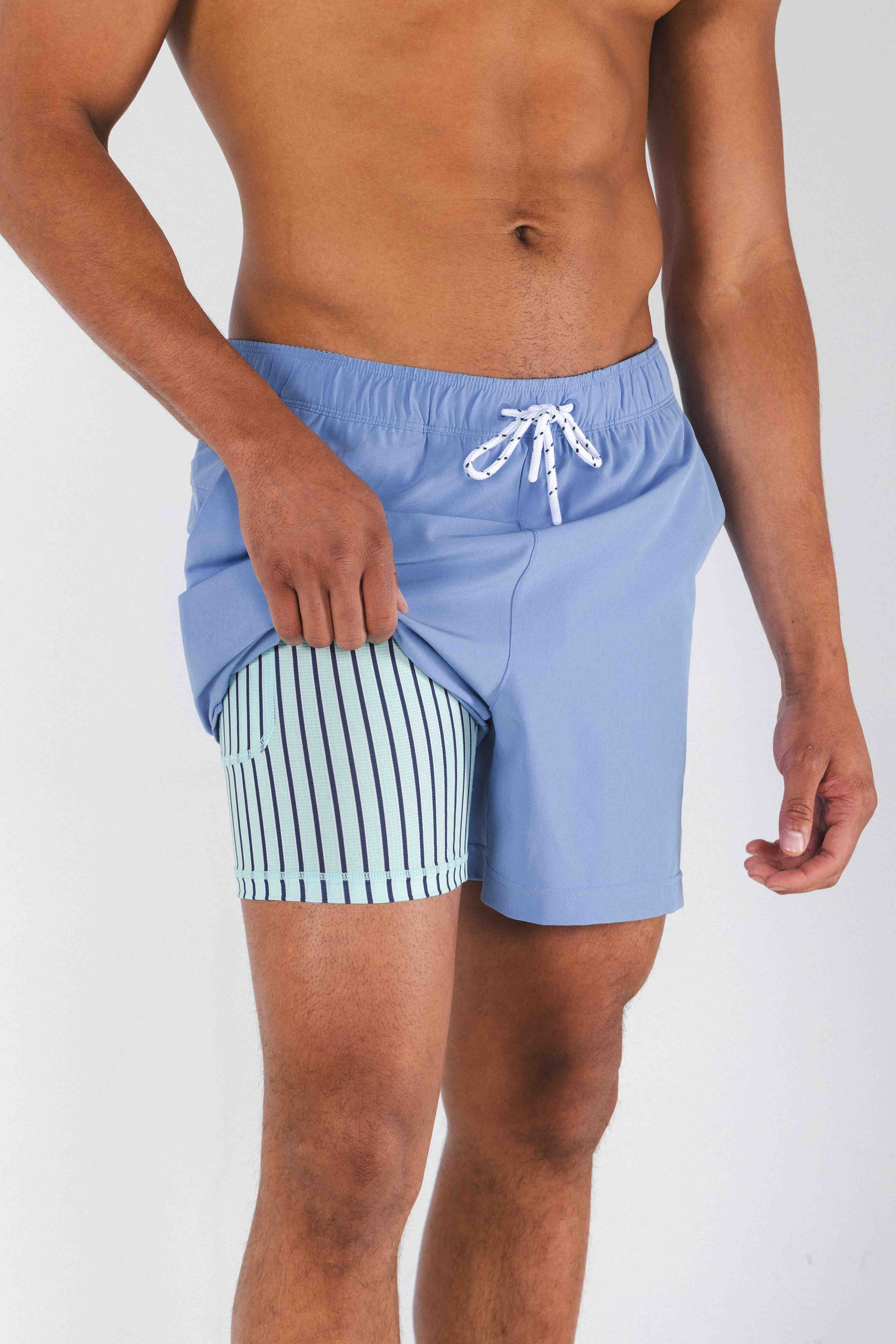 The Belly Flop | Blue and Green Ball Hammock® Pouch 5" Swim Trunks - Shinesty