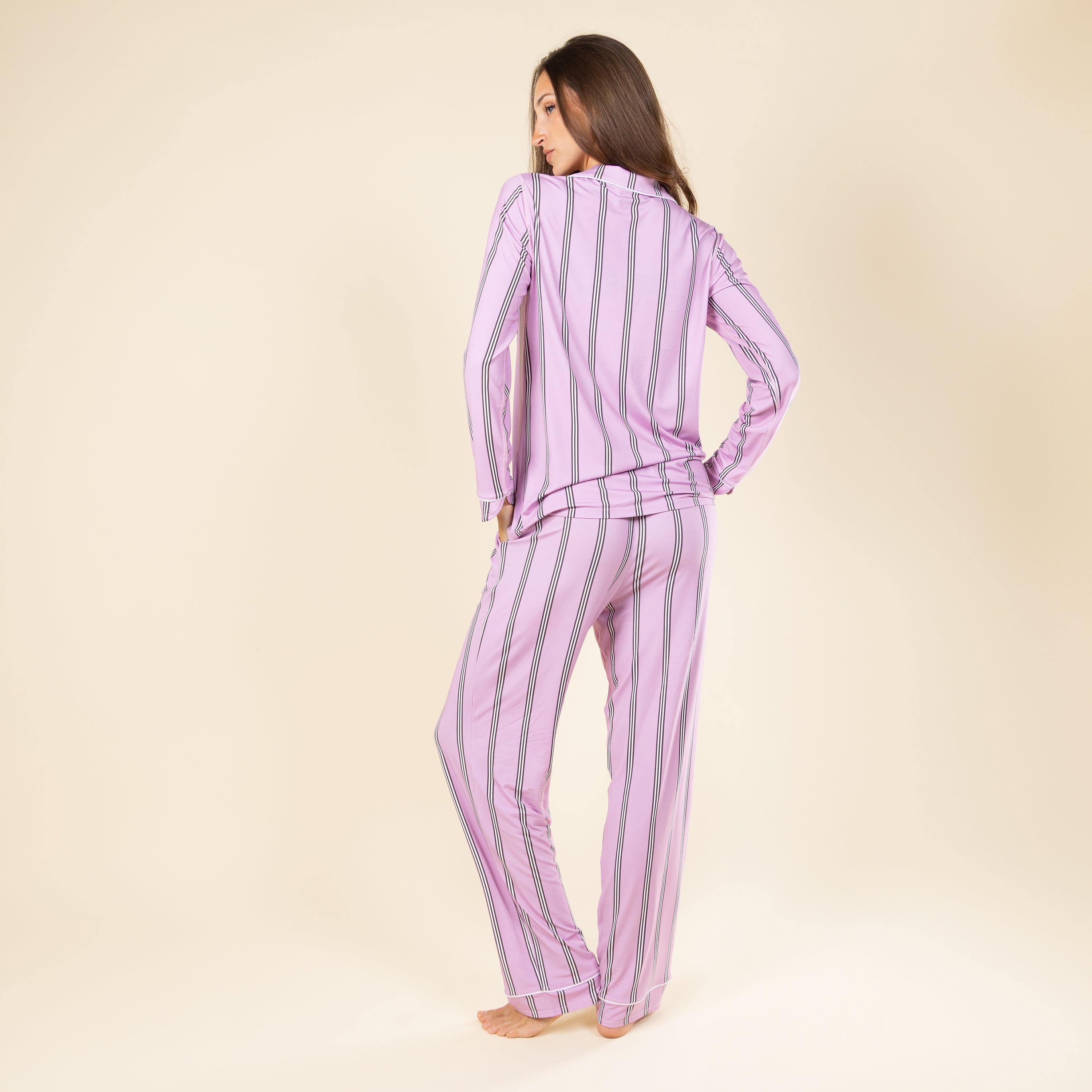 The Bubble Gum | Pink Striped SleepDeep™ Women’s Long Sleeve Pajama Set - Shinesty