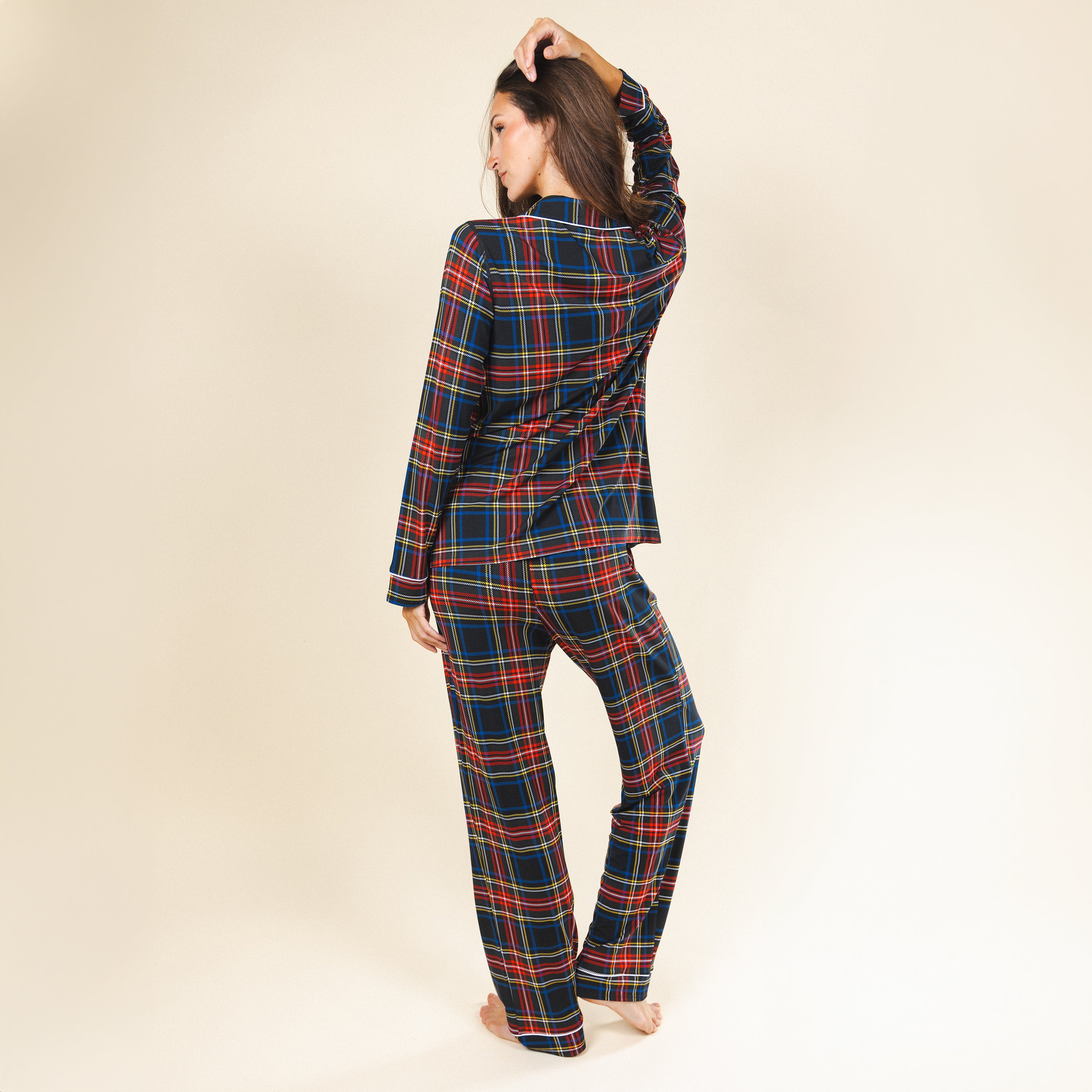 The Cappuccino | Holiday Tartan Plaid SleepDeep™ Women’s Long Sleeve Pajama Set - Shinesty