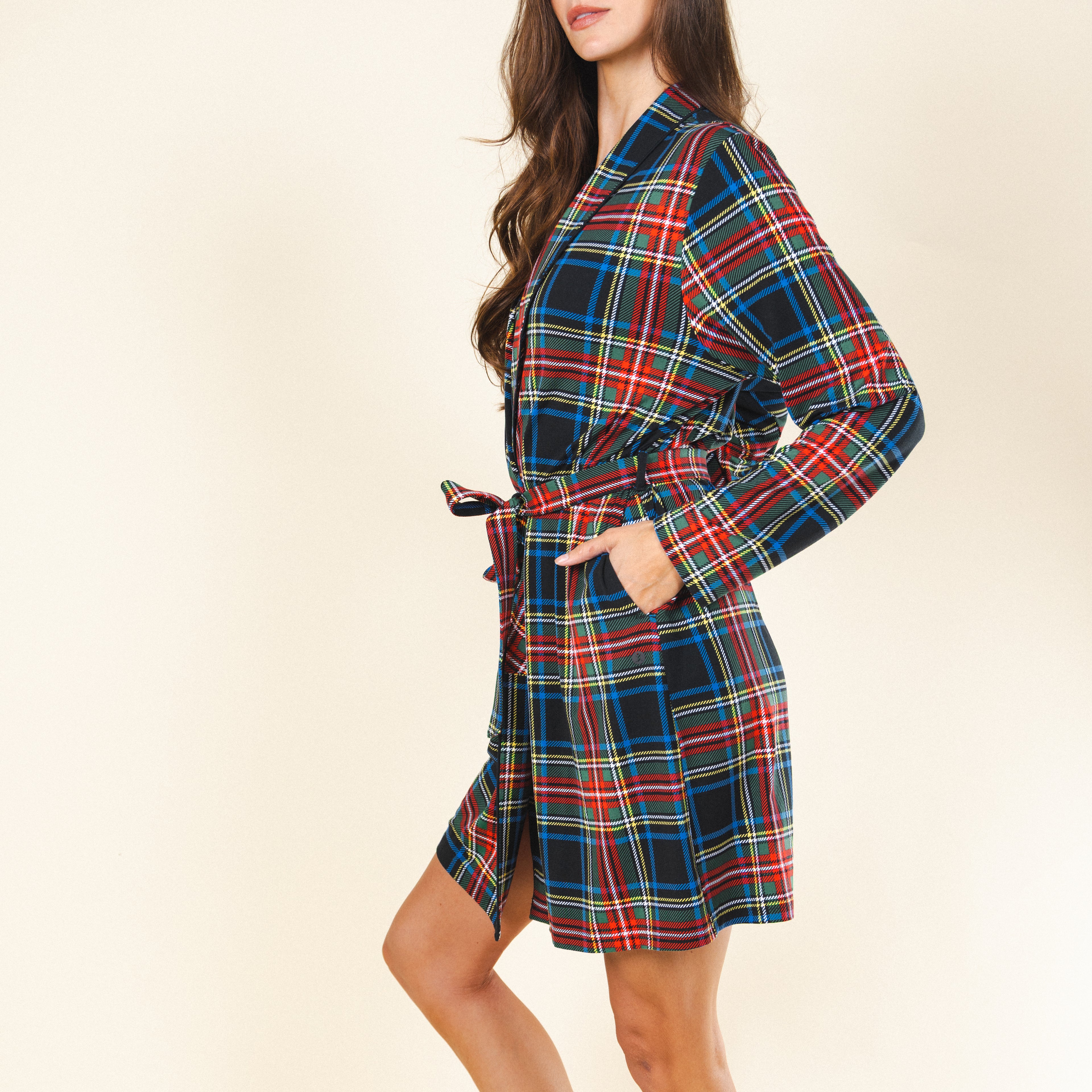The Cappuccino | Holiday Tartan Plaid Short Modal Robe - Shinesty