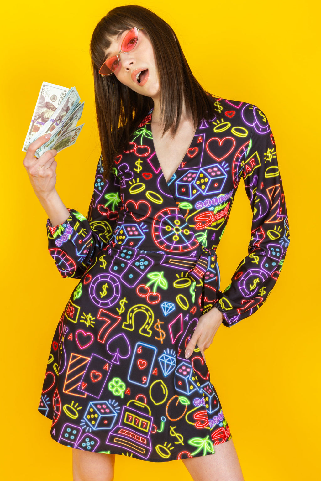 The Crown Casino | Neon Vegas Lights Wrap Dress - Shinesty