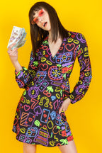 The Crown Casino | Neon Vegas Lights Wrap Dress - Shinesty