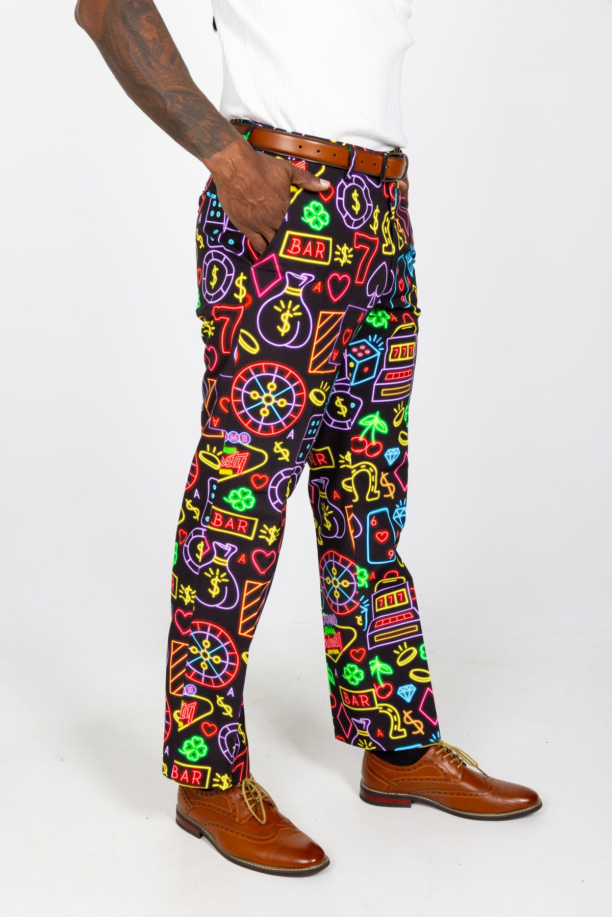 The Crown Casino | Neon Vegas Lights Suit Pants - Shinesty
