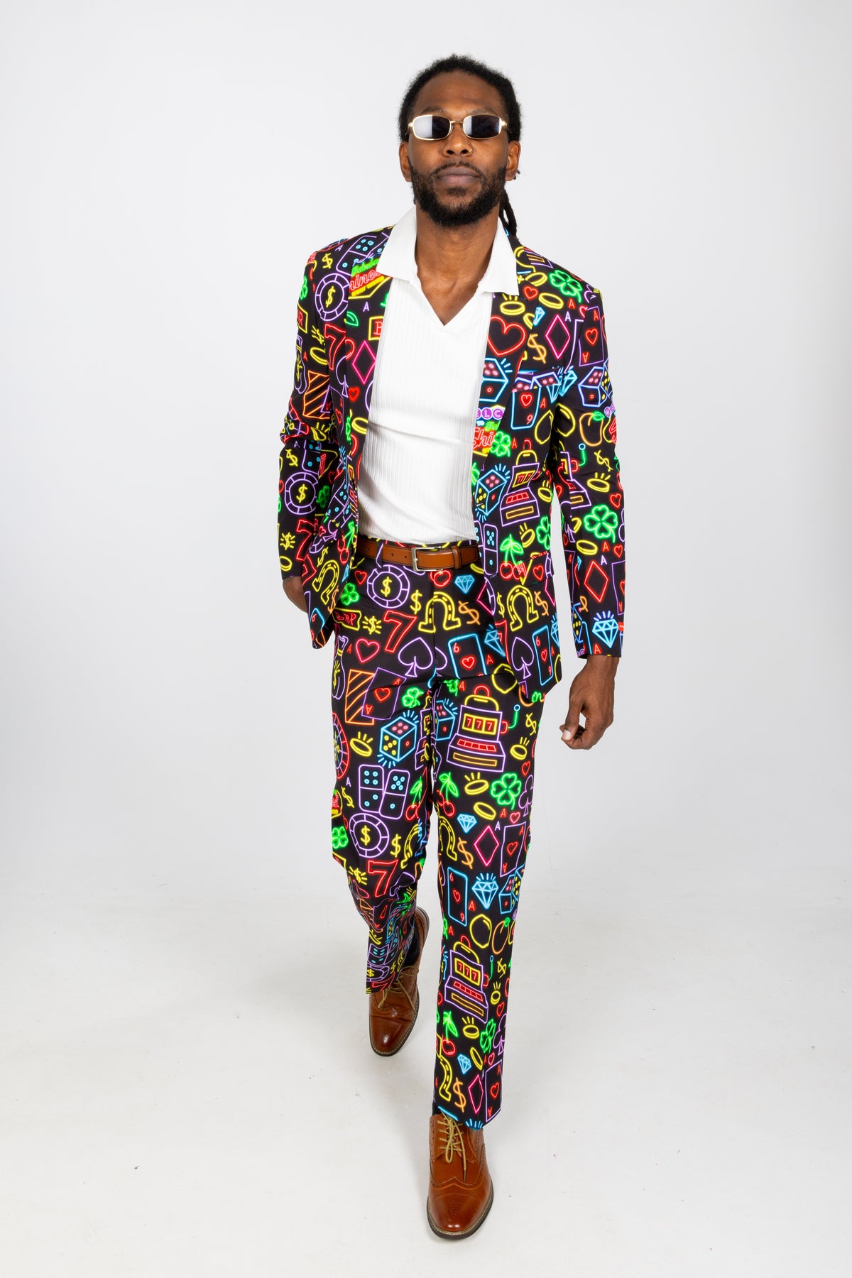 The Crown Casino | Neon Vegas Lights Suit Pants - Shinesty