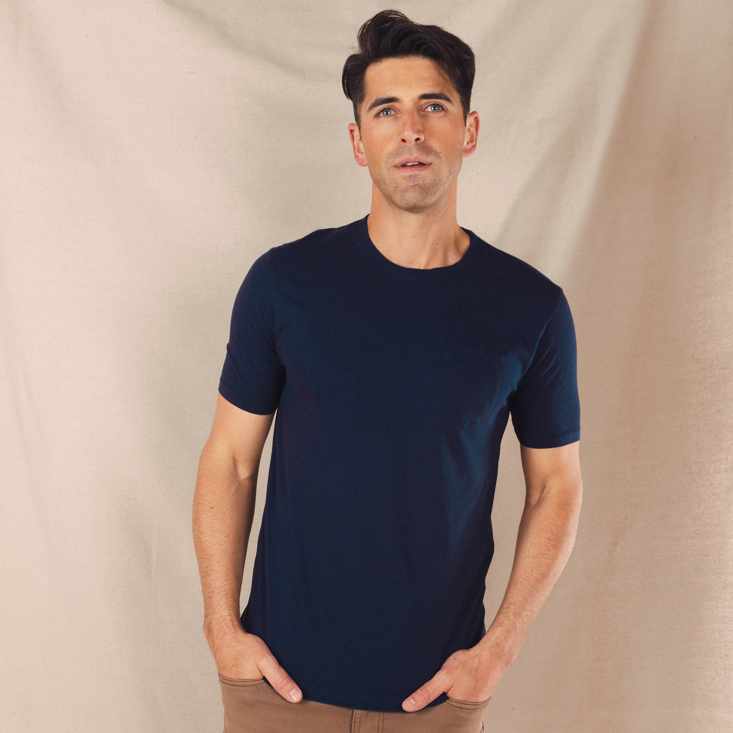 The Blues Singer | Deep Navy Everyman™ Pocket T Shirt - Shinesty