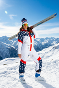 The First Chair | Retro American Flag Women's One Piece Ski Suit - Shinesty