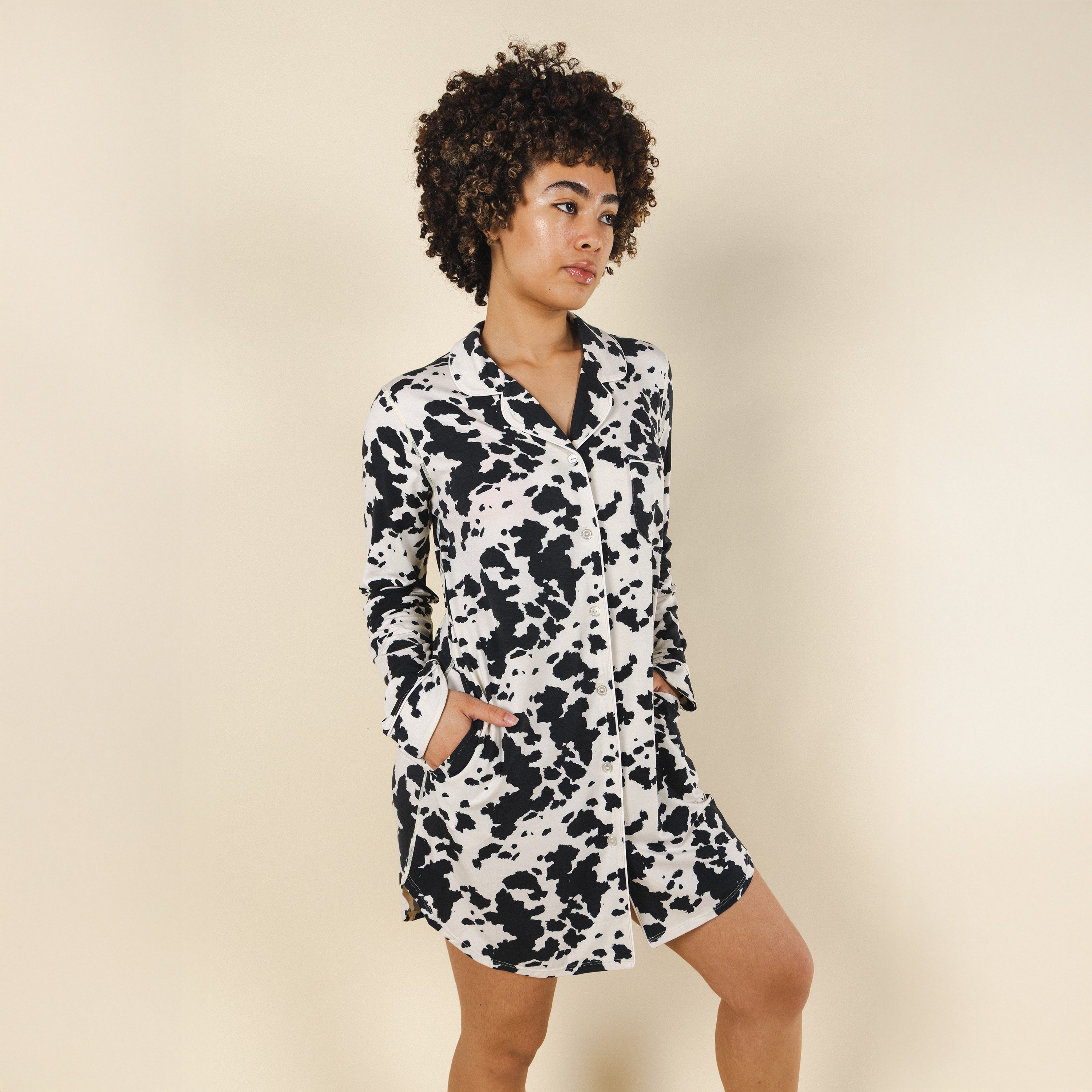 The Graze Escape | Cow Hide SleepDeep™ Long Sleeve Pajama Dress - Shinesty