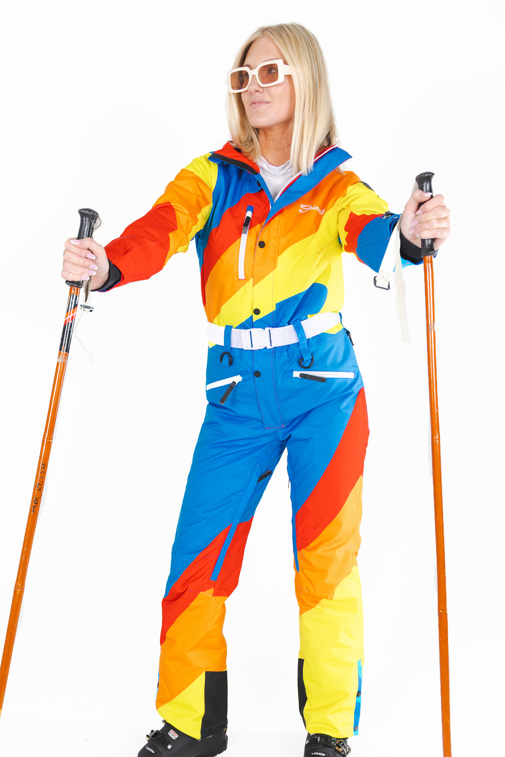 The Groovy Gondola | Orange Retro Swirl Women's One Piece Ski Suit - Shinesty