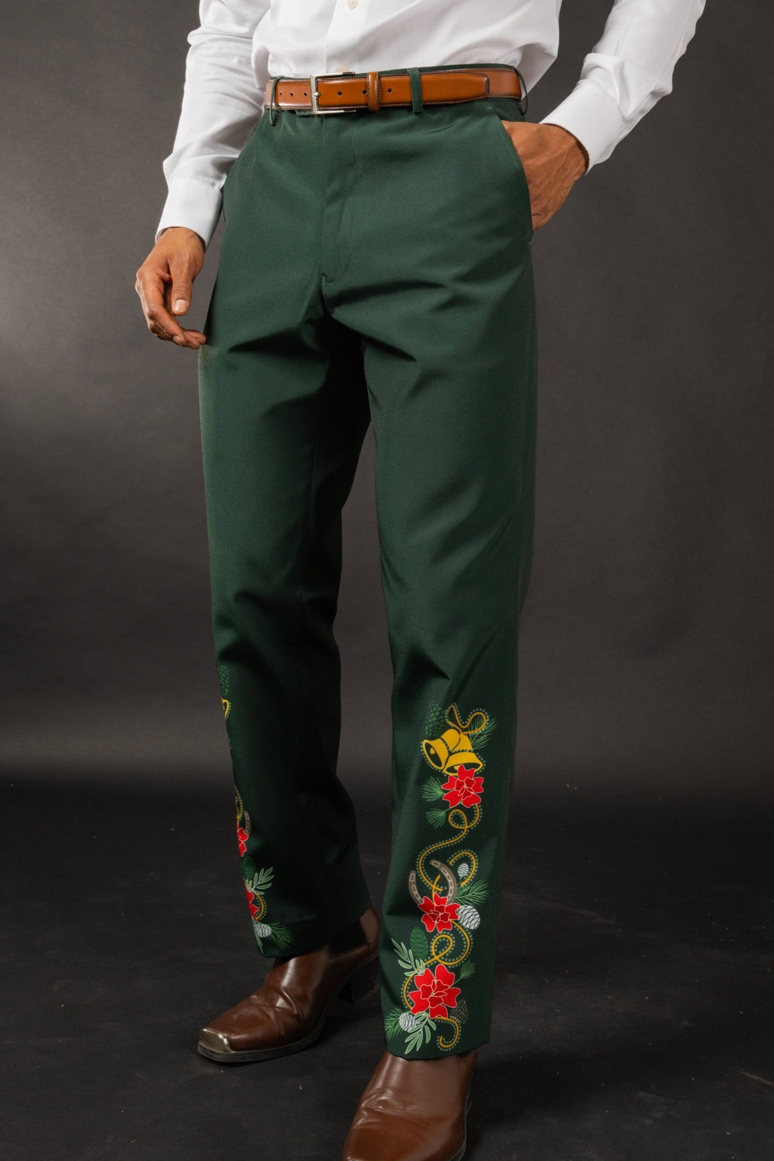 The Holiday Ham | Dark Green Holiday Placement Suit Pants - Shinesty