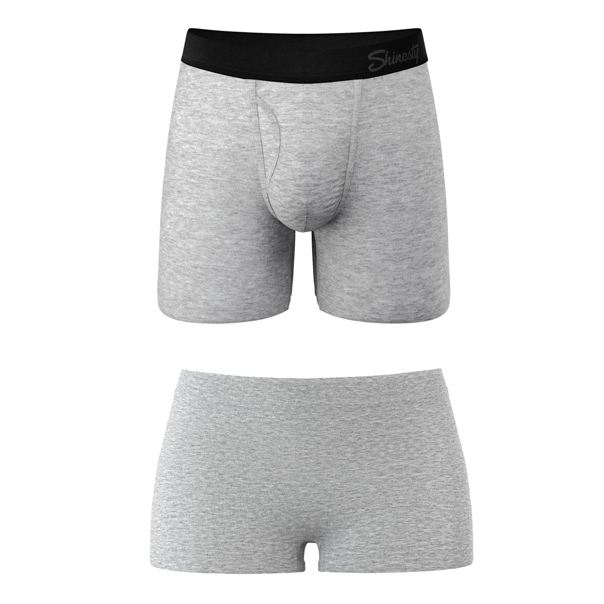 The Intramural Champ | Grey Boyshort and Ball Hammock® Boxer With Fly Matching Couples Underwear Pack - Shinesty