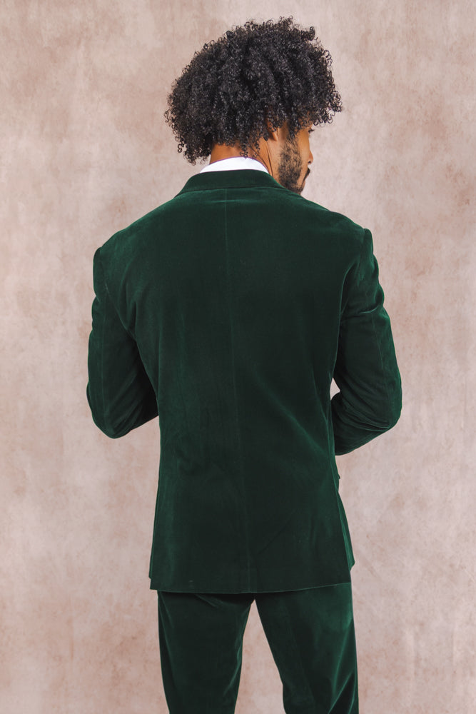 The Elegant Evergreen | Green Velvet Velvet Blazer - Shinesty