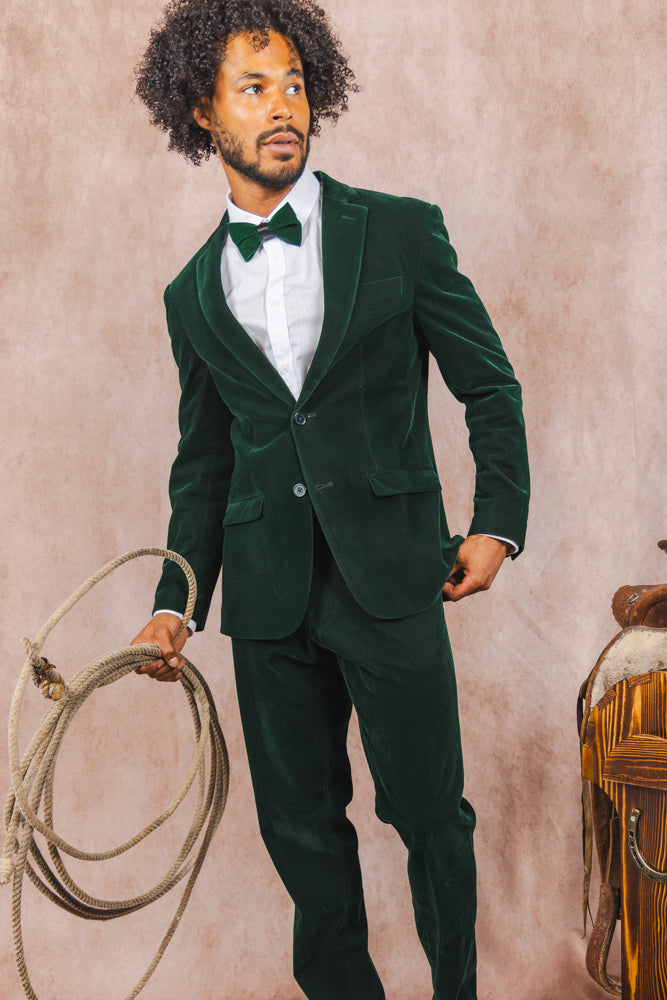 The Elegant Evergreen | Green Velvet Velvet Blazer - Shinesty