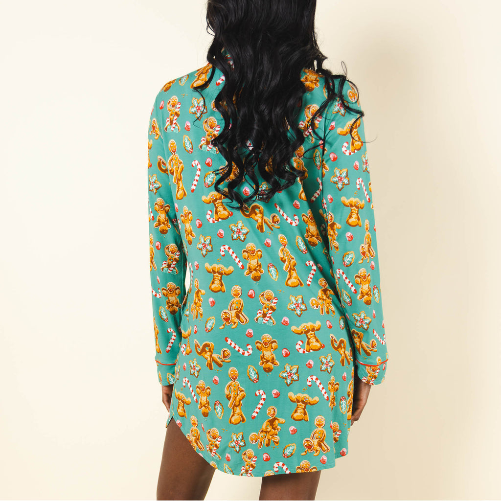 The Ginger Rail | Gingerbread SleepDeep™ Long Sleeve Pajama Dress - Shinesty