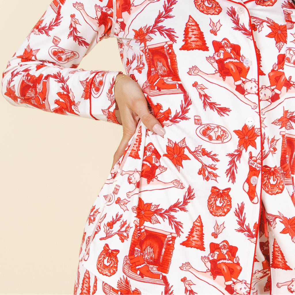 The Santa Slays | Christmas Toile SleepDeep™ Women’s Long Sleeve Pajama Set - Shinesty