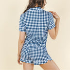 The Mad for Plaid | Navy Gingham SleepDeep™ Button Down Short Pajama Set - Shinesty